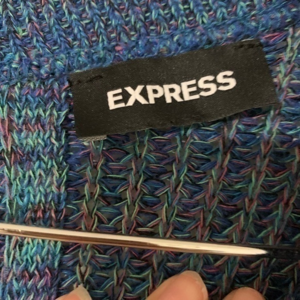 Express Blue Cable Knit Split Back Sweater Small - image 4